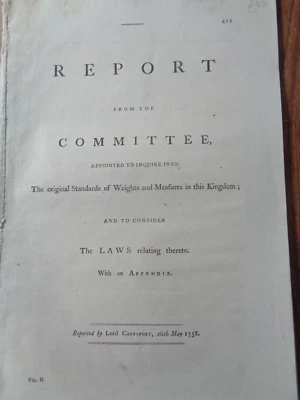 1758 REPORT FROM COMMITTEE INTO STANDARDS OF WEIGHTS & MEASURES by CARYSFORT  ^ - Image 1 of 4