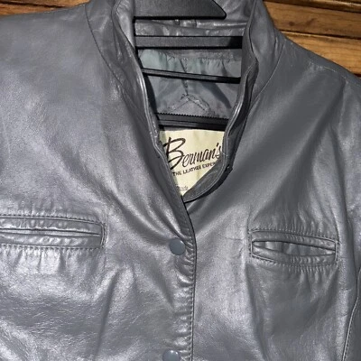 Jaqueta da moda vintage anos 70 cinza COURO cropped cintura ajustada BERMAN'S M snap up - Imagem 1 de 4