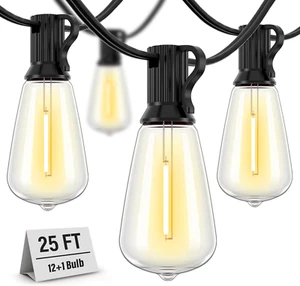 Outdoor String Lights Waterproof, 25 Feet Patio Lights with 13 ST38 Edison Bulbs - Picture 1 of 11