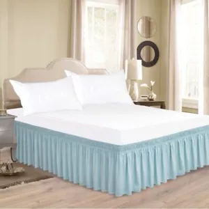 Wrap Around Elastic Bed Skirt Light Blue Queen Ruffled 15 In Drop Adjustable New - Picture 1 of 8