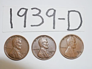 Centavos Lincoln Wheat 1939-D 3 - monedas de alta calidad (8+ artículos se envían gratis) - Imagen 1 de 2
