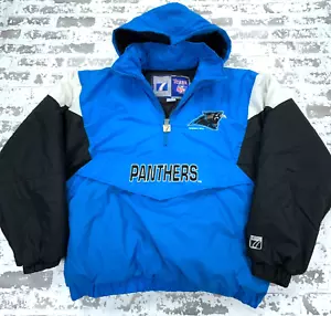 Vintage Carolina Panthers Puffer Jacket Men Large Blue Pullover Anorak 90s NFL - Picture 1 of 16