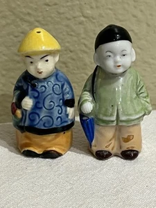 Vintage Asian People Salt and Pepper Shakers Lusterware 3" Tall Japan - Picture 1 of 7