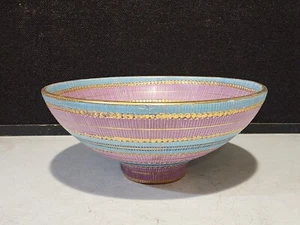 MCM Aldo Londi Bitossi Italy Gold Trim Purple Blue 11" Pottery Pedestal Bowl - Picture 1 of 9