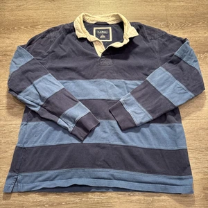LL Bean Rugby Shirt Mens Large Blue Stripe Rubber Buttons Heavy 100% Cotton #12 - Picture 1 of 8