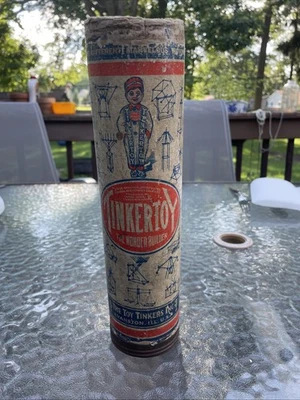 Early TINKER TOY The Wonder Builder Mailing Tube Label on Side 1920s Vintage - Image 1 of 4