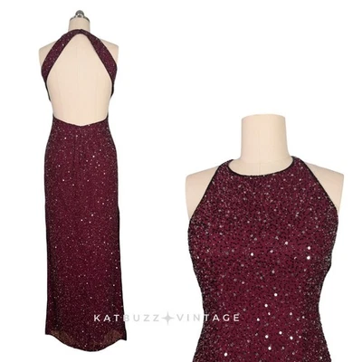 Scala Prom Dress Maxi Gown L Red Black Vintage Bead Silk Glam Holiday Y2K 90s - Image 1 of 4