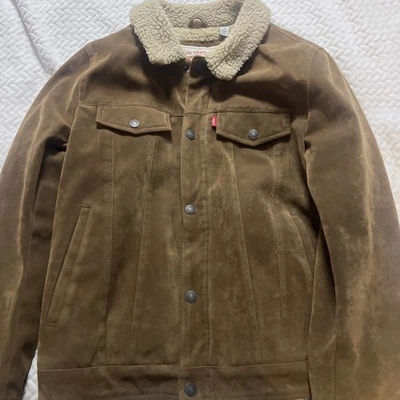 Levi's Cropped Suede Sherpa Trucker Jacket Brown Size Small - Image 1 of 4
