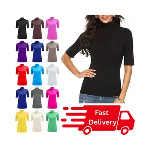 Nueva Camiseta Top Cuello Polo Tortuga Damas Manga Corta Cuello Alto Talla 8-26 - Imagen 1 de 23