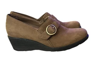Dansko Clio Wedge US Size 9 EU 40 Mushroom Nubuck Suede Tan Slip On Buckle - Picture 1 of 8