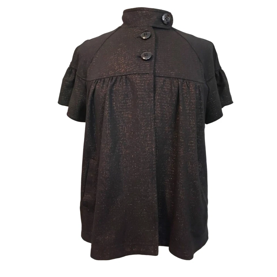 Camisa LaRok Mujer Blazer Mediana Recortada Negro Dorado Acento Manga Corta Top Foto 1 de 4