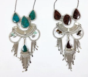 Peruanischer Stein silberfarbene Vintage Halsketten - grün und braun - Bild 1 von 4