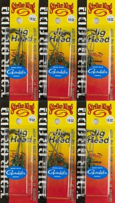 (LOT OF 6) STRIKE KING TOUR GRADE JIG HEAD 1/8OZ TGSH18-16 WATERMELON C4175 - Image 1 of 3