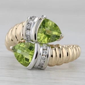 Anillo Bypass De Peridoto Y Diamante De 2.65ctw En Oro Amarillo De 14k Talla 7 - Imagen 1 de 10
