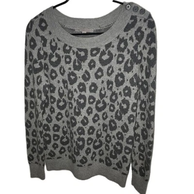 GAP Women's Sz M Knit Crew Neck Sweater Leopard Gray - Image 1 of 4