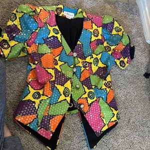 Vtg Rimini Sequined Bow Sleeve Star Patchwork Rhinestone Jacket Art Wear Size 10 - Picture 1 of 19