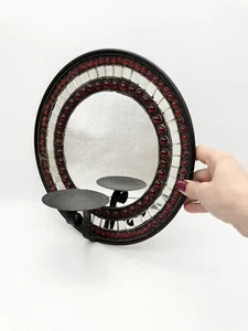 Vintage Wall Mirror Candle Holder Red Glass Mosaic Boho Gothic Home Decor - Picture 1 of 6
