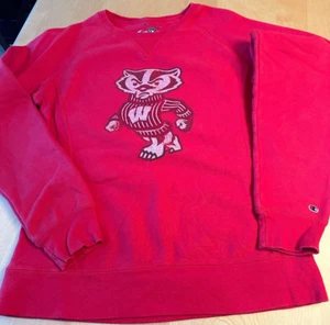 CHAMPION REVERSE WEAVE WISCONSIN BUCKY BADGERS SWEATSHIRT CREWNECK WOMENS SZ S - Picture 1 of 7