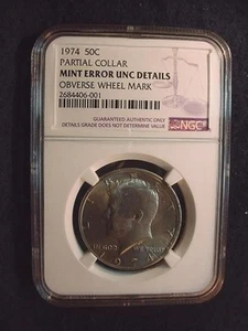 1974-P KENNEDY HALF MINT ERROR NGC CERTIFIED UNCIRCULATED PARTIAL COLLAR! #7272 - Picture 1 of 8