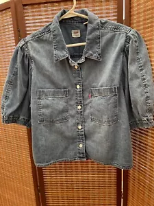 Vintage 90's Levis Short Sleeve Denim Puff Sleeve Shirt Blouse XXL - Picture 1 of 5
