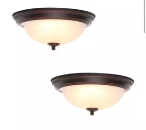 Brand NEW 11 in. 100-Watt Bronze LED Flush Mount with Frosted Glass Shade 2-Pack - Picture 1 of 6