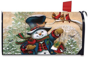 Winter Friends Snowman Magnetic Mailbox Cover Primitive Standard
