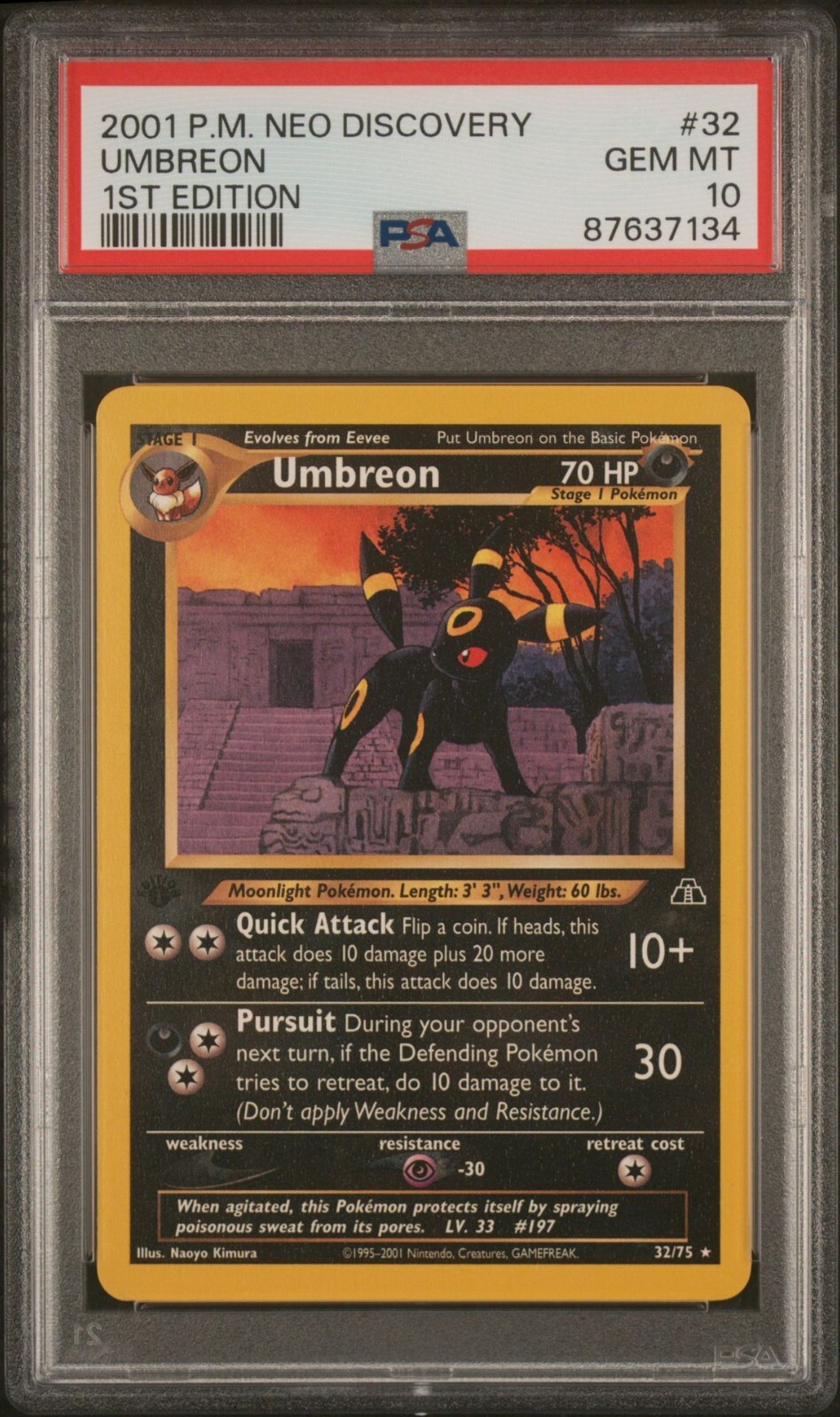 Umbreon 2001 Neo Discovery 32/75 1st Edition Price Guide Sports Card