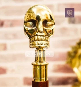 Gehstock Alien Totenkopf Griff Messing Holz klappbar Stock Sammlerstück - Bild 1 von 3