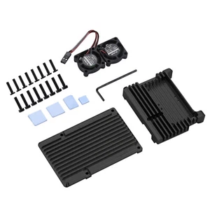 Metal Black Case Shell Box W/ Dual Fan Heatsink For Raspberry Pi 4 Model B 4B; - Picture 1 of 12