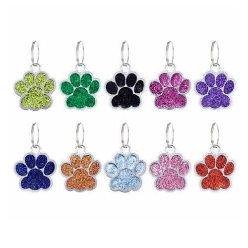 Personalised Engraved Small 16mm x 17mm Glitter Paw Dog Cat Tags Pet ID Tag Pets - Image 1 of 1