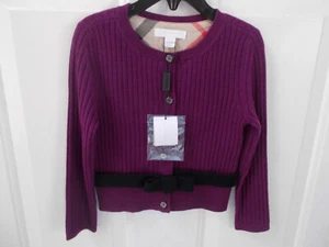 $185 Burberry Children Girls Cardigan Sweater Purple Merino Wool Bow sz 4Y NWT - Picture 1 of 13