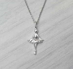 Massiccio 925 Argento Sterling Ballerina Ciondolo Collana - Foto 1 di 1