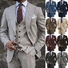 Mens 3 Piece Suits Tweed Herringbone Wool Formal Blazer+Vest+Pants 42 44 46 48