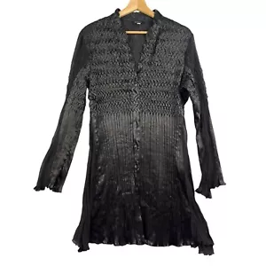 Komarov Dress Women Sz M black Crinkle Long sleeve Shirt dress Soft Light Artsy - Picture 1 of 5