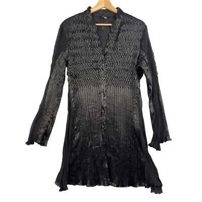 Komarov Dress Women Sz M black Crinkle Long sleeve Shirt dress Soft Light Artsy - Image 1 of 4