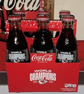 2024 KANSAS CITY CHIEFS WORLD CHAMPIONS 2023 8 OUNCE GLASS COCA COLA BOTTLES - Picture 1 of 3
