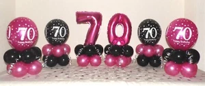 70 CUMPLEAÑOS - NEGRO Y ROSA - PAQUETE DE 6 EXHIBICIÓN DE GLOBO - MESA CENTRAL PIEZA - Imagen 1 de 10