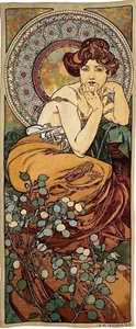 45" X 18" ALPHONSE MUCHA TOPAZ JACQUARD WOVEN BELGIAN TAPESTRY WALL HANGING - Picture 1 of 7