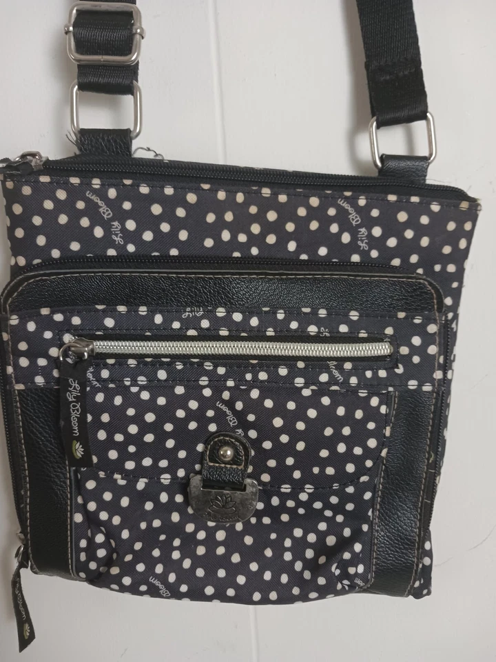 Cartera Bandolera Lilly Bloom Negra Blanca Lunares Correa Ajustable Foto 1 de 4