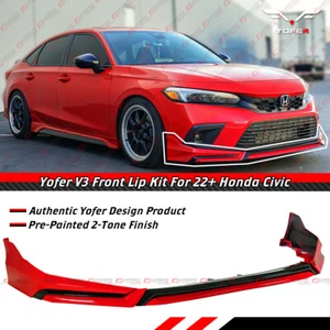 For 2022-24 Honda Civic Yofer V3 Black Rallye Red Front Bumper Lip Splitter Kit - Picture 1 of 11