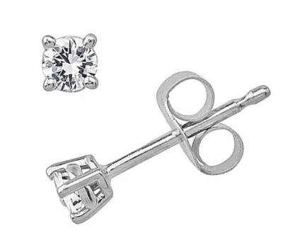 Genuine Round Diamond  2mm Stud Earrings set in Solid Sterling Silver w/Rhodium - Image 1 of 2