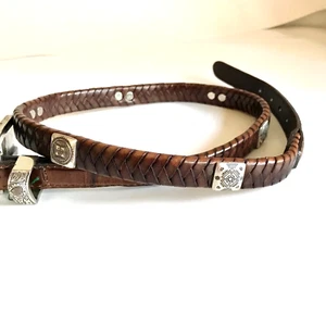 Vintage Brighton braun Leder Concho Gürtel Größe Small geflochten gewebt Western dünn - Bild 1 von 12