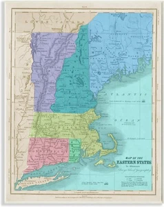 Map of Eastern States New England Border Lines,Wall Plaque, 10 x 15, Beige - Picture 1 of 2