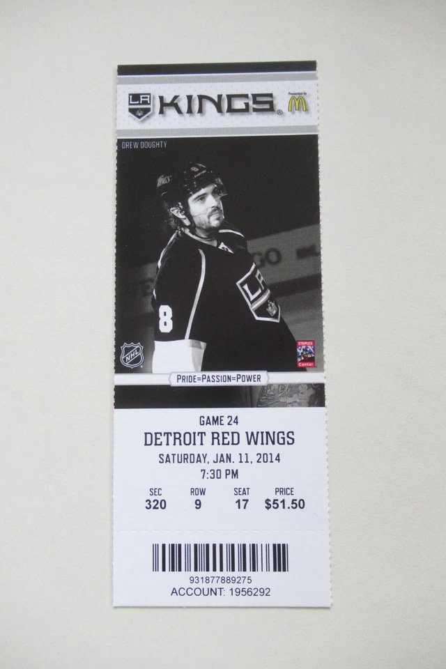 KINGS VS RED WINGS 1/11/2014 FULL TICKET ~ RILEY SHEAHAN (1ST CAREER GOAL) - Image 1 of 1