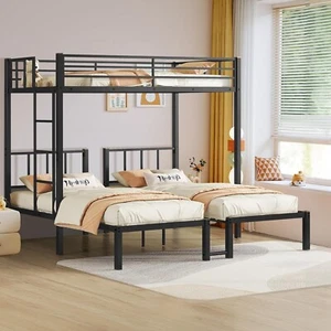 Twin Over Twin and Twin Bunk Beds for 3, Metal Triple Bunk Bed Frame For kids - Picture 1 of 6