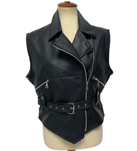 Otello Pelle Women's Sleeveless Zip Up Faux Leather Motorcycle Vest Size S - Picture 1 of 12