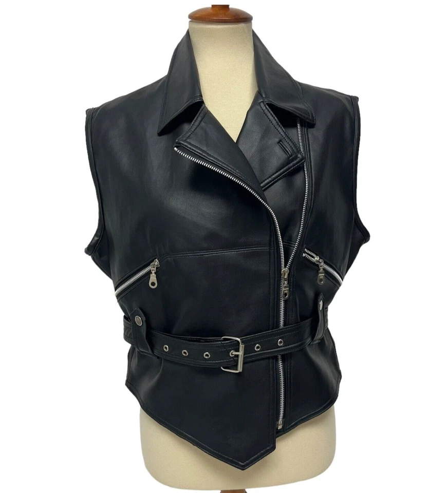 Otello Pelle Women's Sleeveless Zip Up Faux Leather Motorcycle Vest Size S - Изображение 1 из 4
