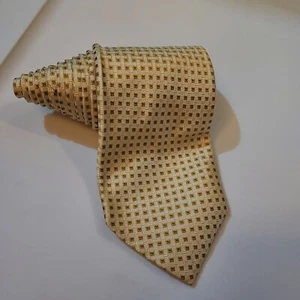 Hugo Boss Tie Mens 58x3.75 100% Silk Textured Geometric Gold Preppy Woven Italy - Picture 1 of 5