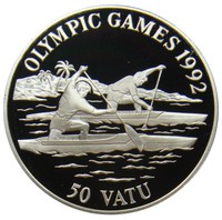 (E41*) - Vanuatu - 50 Vatu 1992 - Kanu Canoe Kajak - Proof - KM# 14