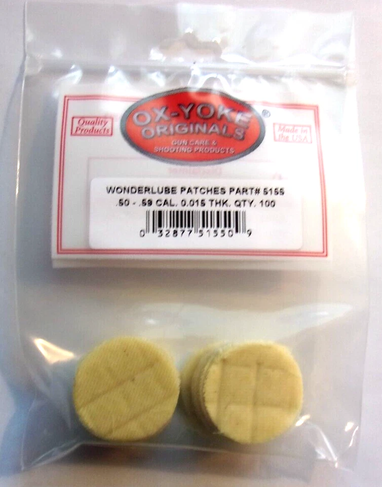 Rifle Best Shooting Patches - 100 algodón pre lubricado ajuste .50 - .59 Cal .015 grueso Foto 1 de 3